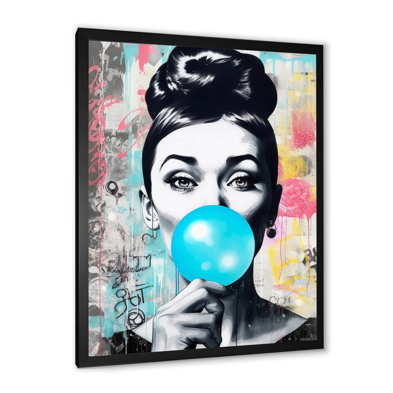 Blue Bubble Gum - Print on Canvas, Black, 40" H x 30" W, Framed Print