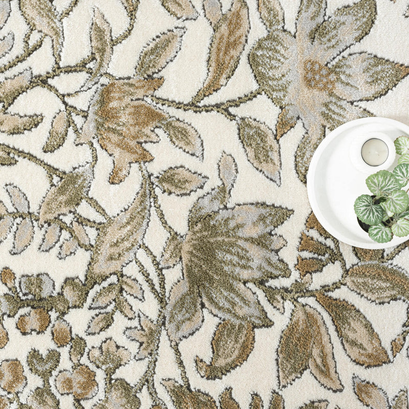 Abani Savoy SAV190A Traditional Ivory Taupe Botanical Floral Vintage Area Rug, Rectangle 6' x 9'