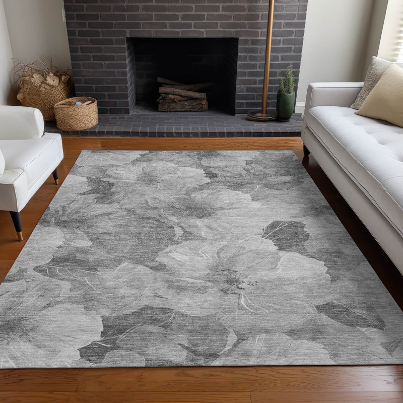 Machine Washable Indoor/Outdoor Claudian ACN1542 Gray Rug, Rectangle 5' x 7'6"