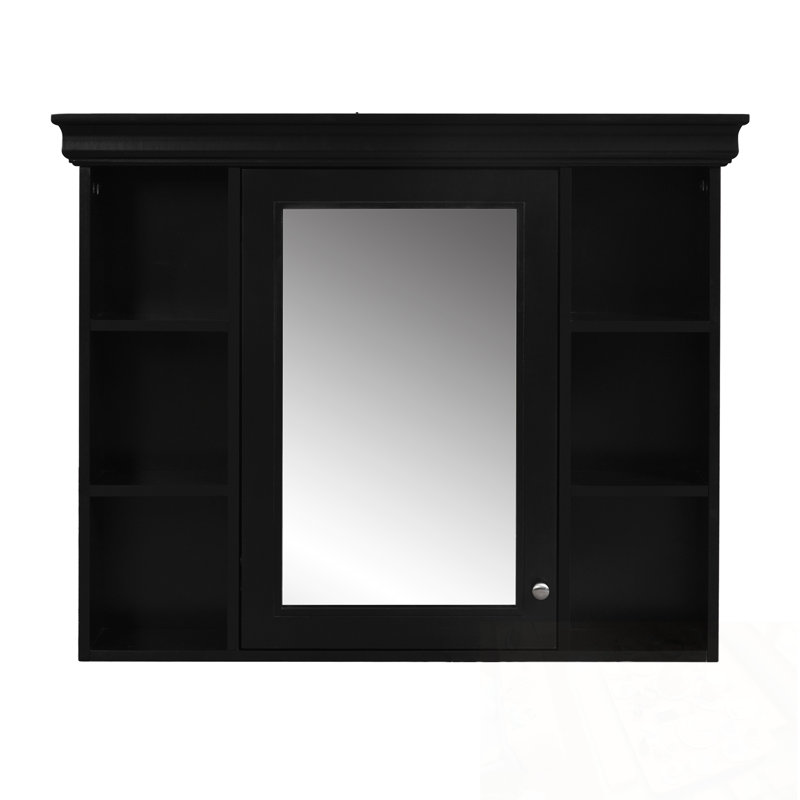 Meuble mural Tiltonsville avec porte miroir et tablettes ouvertes, Noir