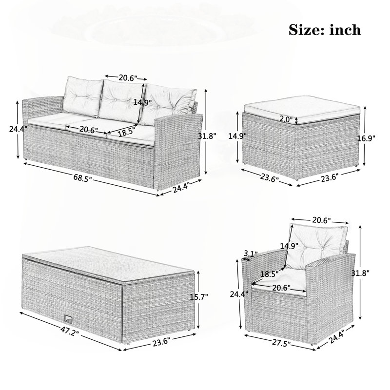 Outstanding All-Weather Wicker Patio Set with Versatile Seating and Removable Cushions, Light Gray/Dark Gray
