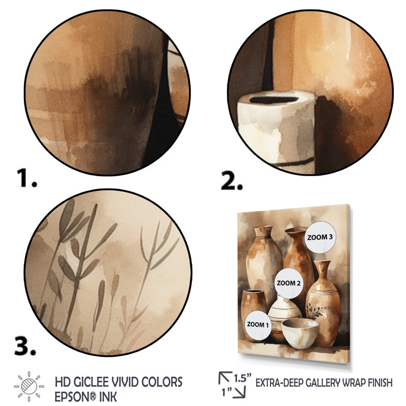 «Agathe Brown and Cream Earthen Elegant Vase III», reproduction sur toile, H 32 po x l 24 po x P 1 po