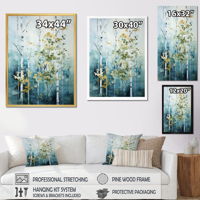 Reproduction d'art sur toile, Hawaii Birch Woods Whispering Winds III, H 20 po x l 12 po x P 1 po, Cadre flottant noir