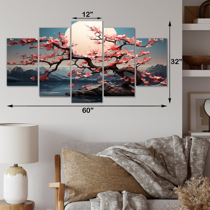 «Pink Cherry Blossom Twilight», paysage japonais, paysage romantique, art mural