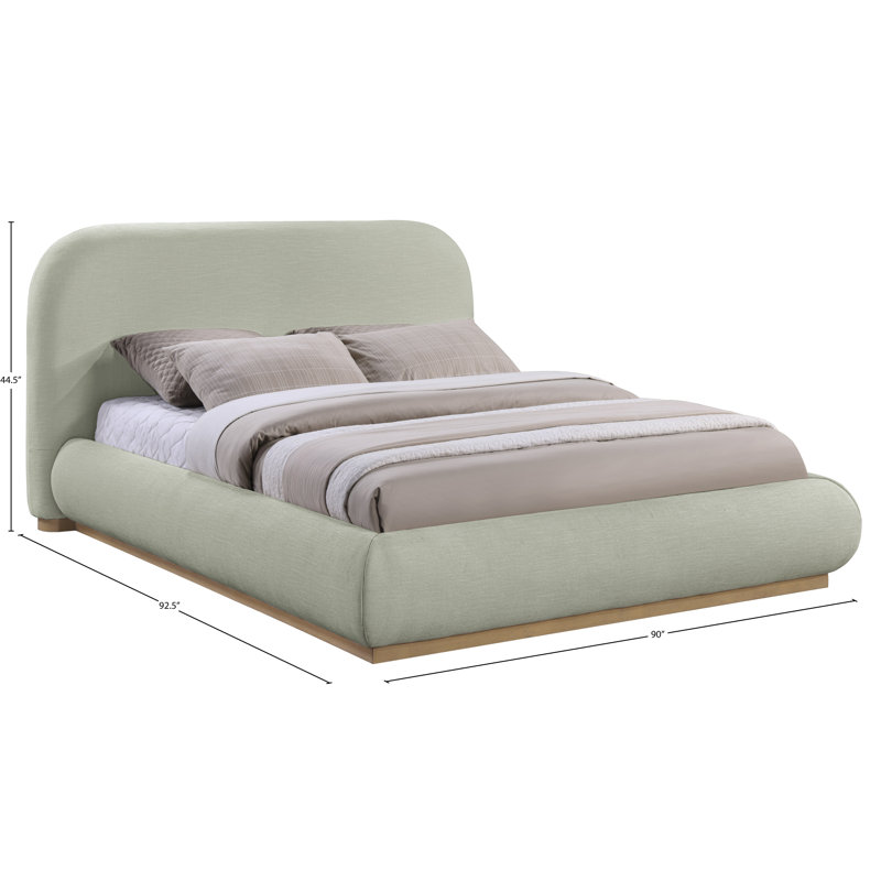 Humayrah Upholstered Panel Bed, King, Mint Chenille Fabric / Stained Black