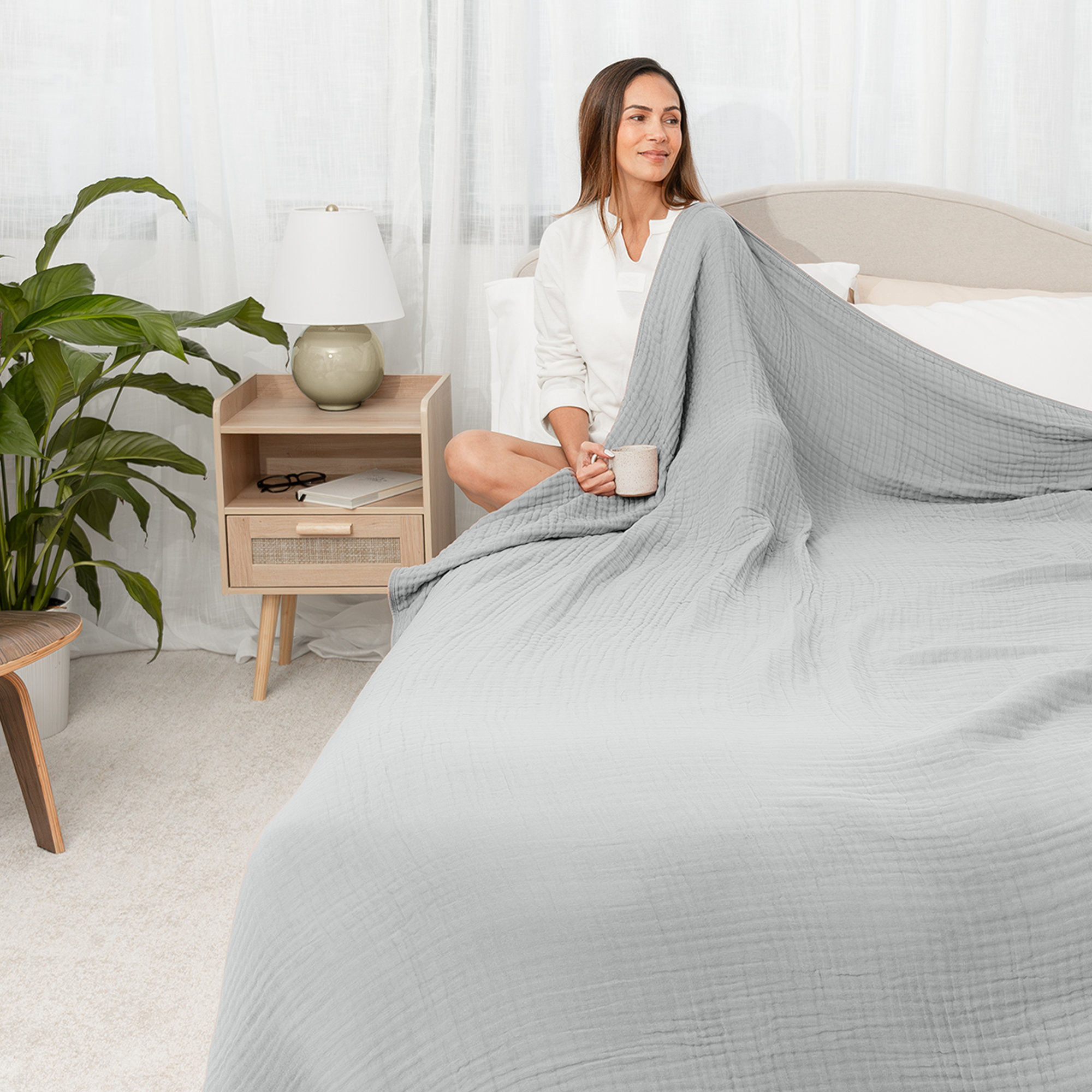 Karlina Muslin Blanket, King, Gray