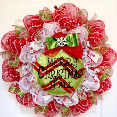 Southern Christmas Wreath with Merry Christmas Y'all Ornament