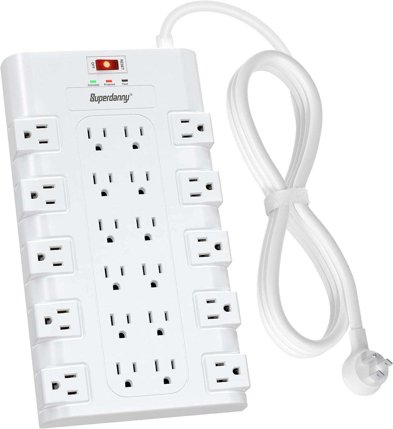 SUPERDANNY Power Strip Surge Protector Multiple Outlets 1875W/15A 6.5Ft  Flat Plug Heavy Duty Extension Cord