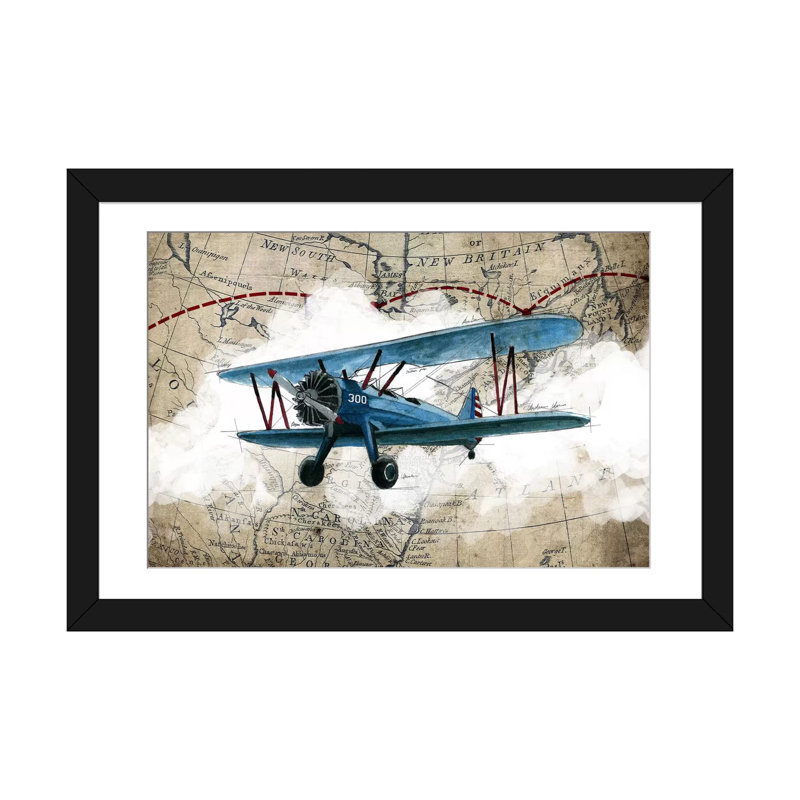 «Biplane I», impression sur toile, H 24 po x l 32 po x P 1 po, Papier beaux-arts encadré noir, Blanc