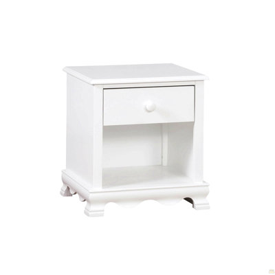 Contemporary White 1Pc Nightstand Knob Handles Solidwood 1-Drawers Bedside Table Storage Shelves
