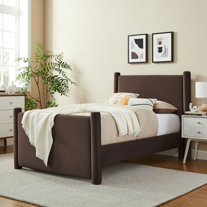 Rael Performance Velvet Platform Bed, Twin, Chocolate Brown