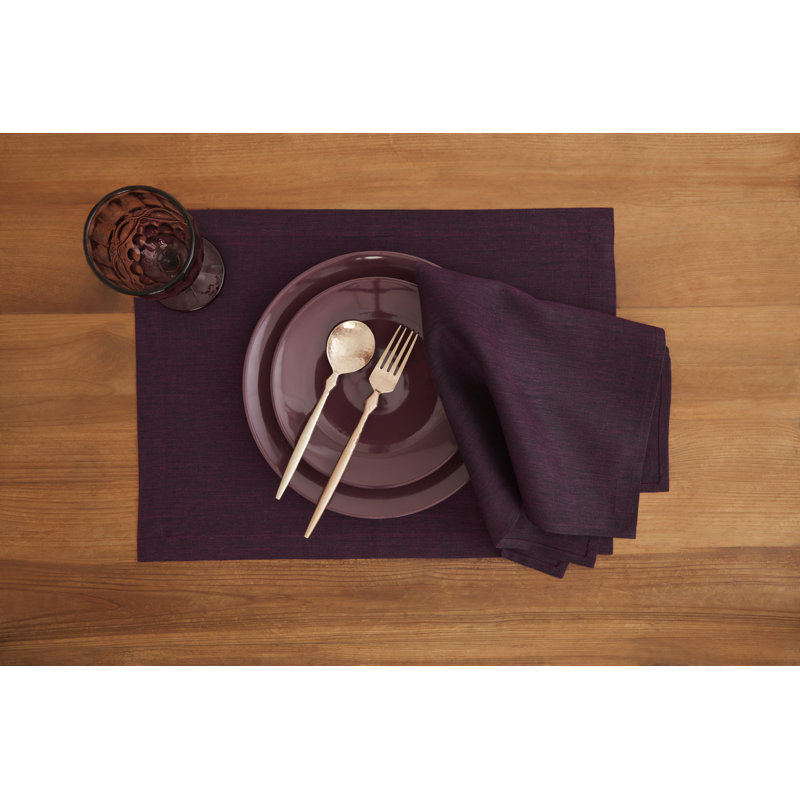 100% Pure Linen Dinner Napkins - Athena, Chambray Burgundy