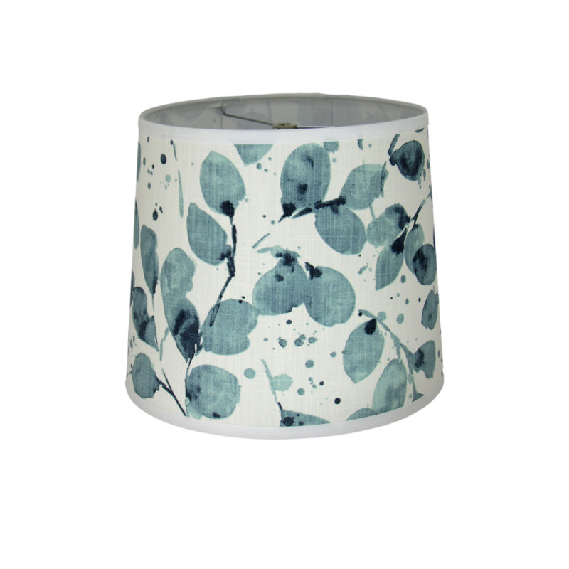 Abat-jour tambour en coton bleu FLOROR (à visser) en bleu / blanc, H 11 po x l 14 po x P 14 po