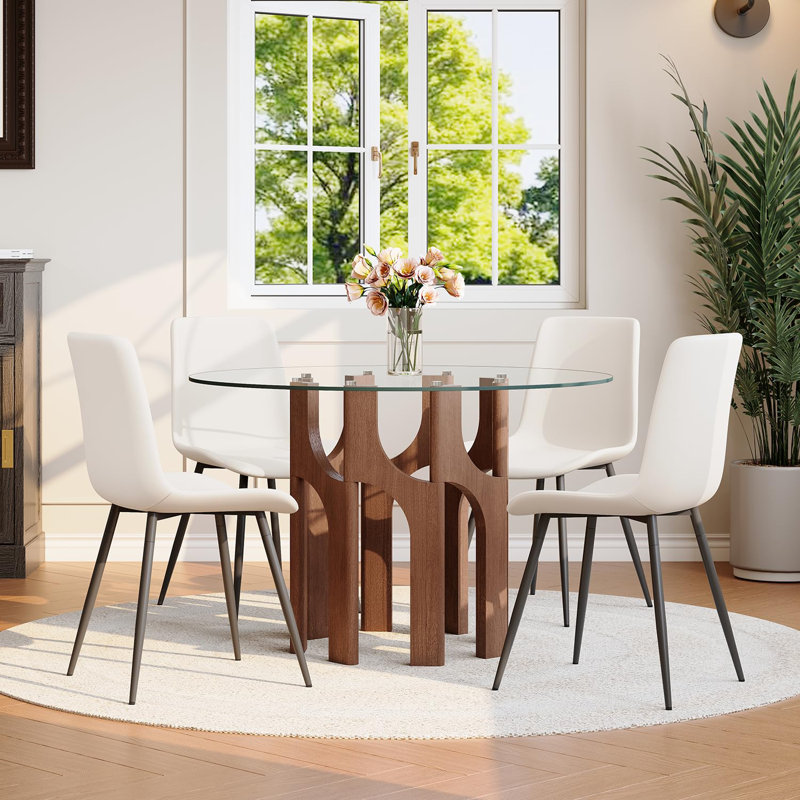 Ensemble de table de salle à manger 46 po pour 4 personnes, Brown, White