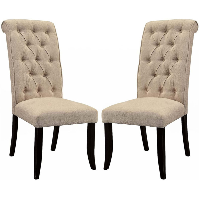 Ensemble de 2 chaises capitonnées en tissu beige de style rustique
