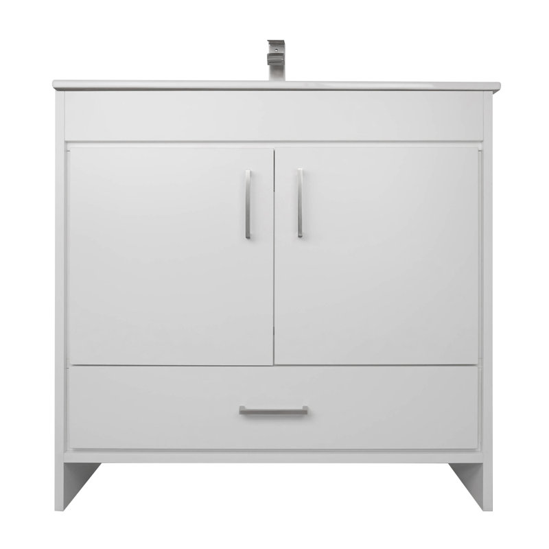 Ensemble de meuble-lavabo sur pied à simple cuve 36 po Skylar - Blanc mat, Blanc