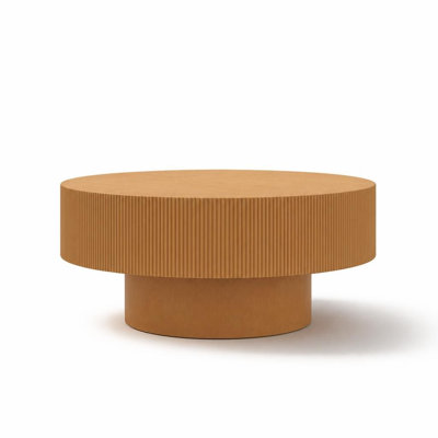 Modern Round Coffee Table with Thick Tabletop, Easy Assembly Minimalist Fluted Center Table, Sturdy Drum Style Accent Table