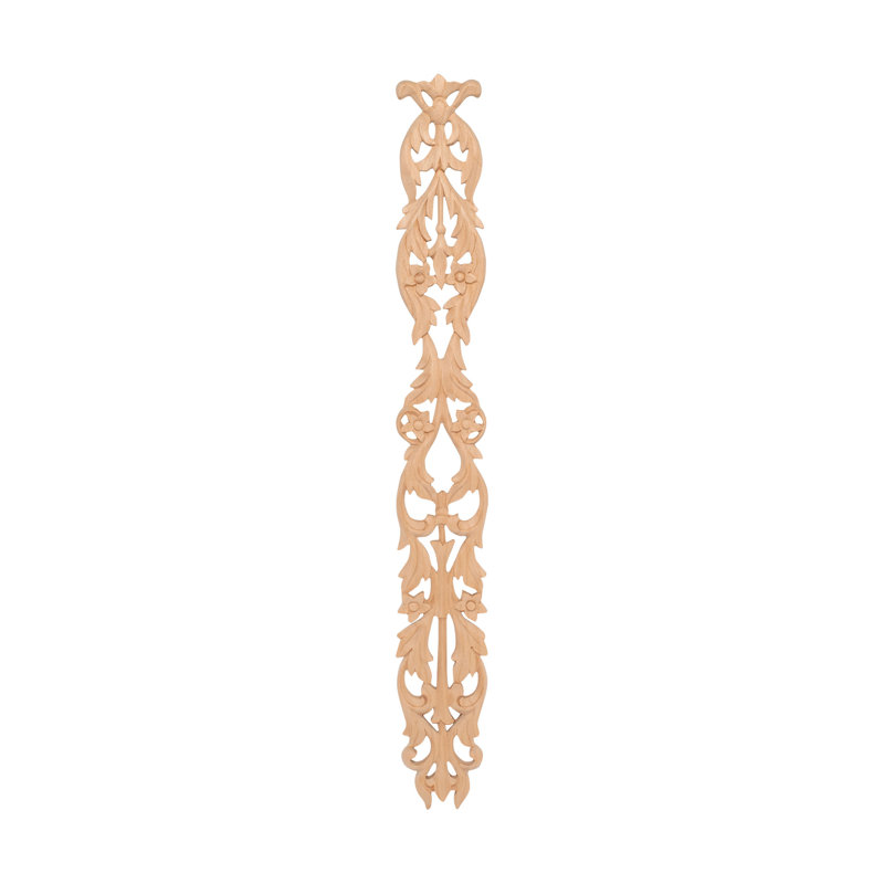 17-1/4 in x 2 in x 3/8 in Unfinished Wood Onlay Floral Drop Wood Applique, Hard Maple