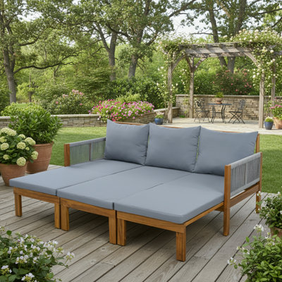 73.2" Wide Straight Acacia Wood Patio Daybed With Cushions