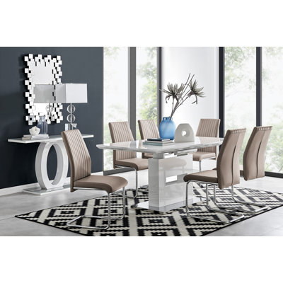 Areza High Gloss Extendable Dining Table Set with 8 Luxury Faux Leather Dining Chairs