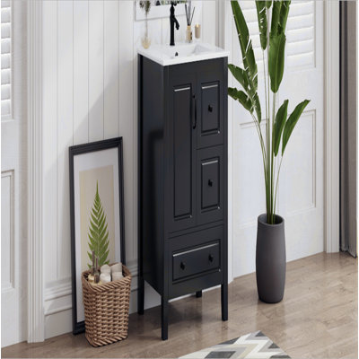 Meuble-lavabo de 24 po avec lavabo, une armoire avec porte à fermeture en douceur, 3 tiroirs à fermeture en douceur, poignées en métal rétro