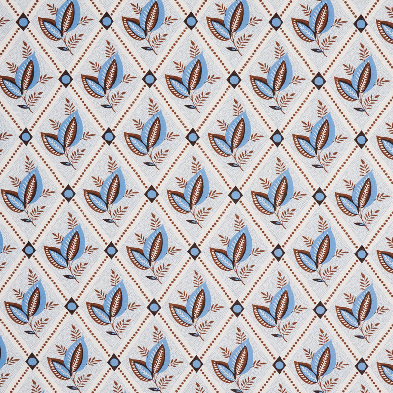 Basile Trellis Fabric, Delft/Sepia