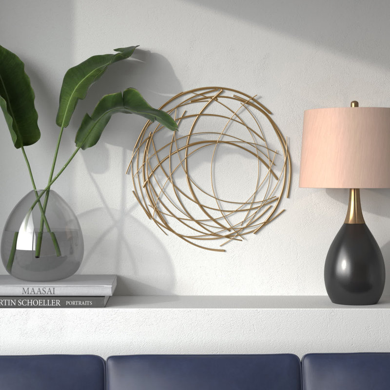 Décoration murale ronde Sticks, H 25,5 po x l 25,5 po x P 0,5 po, Golden