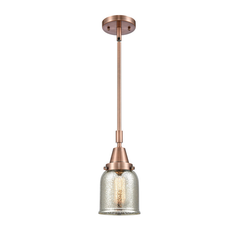 Luminaire suspendu 1 lumière à une cloche, H 44,12 po x l 5 po x P 5 po, Argent mercuré plaqué, Cuivre antique