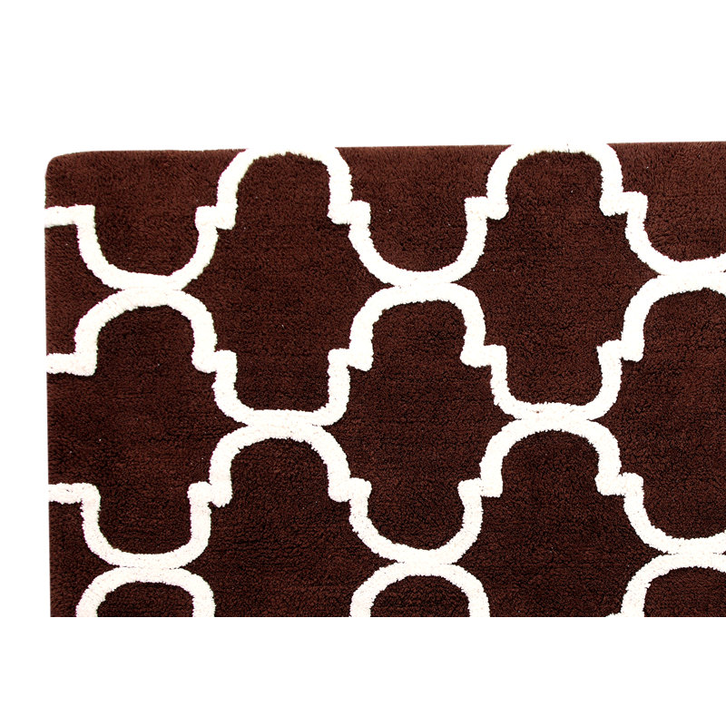 Anastatia Cotton Non-Slip Bath Rug, 50" x 30", Chocolate/Ivory