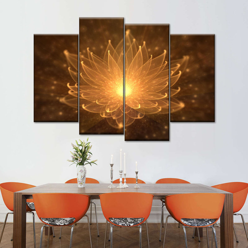 Lotus lotus lotus sur toile 4 pièces, H 27 po x l 43 po x P 1,25 po
