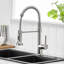 Robinet de cuisine rétractable, nickel brossé, rotation à 360 degrés, facile à utiliser pour robinet contemporain avec douchette, bec à arche élevée