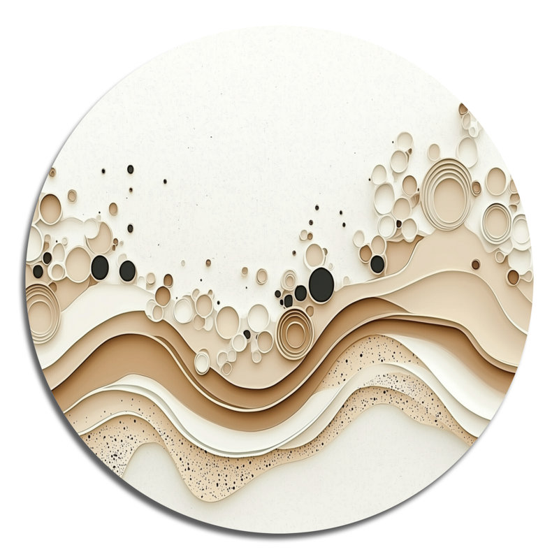 «Minimalist Beige Marble River», art mural rond moderne abstrait, art mural rond en métal bleu, H 36 po x l 36 po