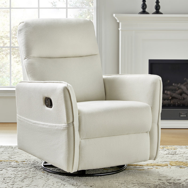 Scotsdale Modern Rocker Swivel Recliner with Two Side Pockets, Ivory Linen