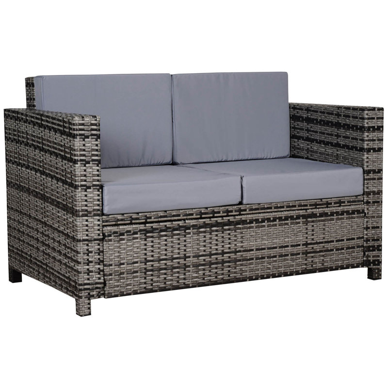 130cm Wide Rectangle Wicker Loveseat with Cushions, Grey
