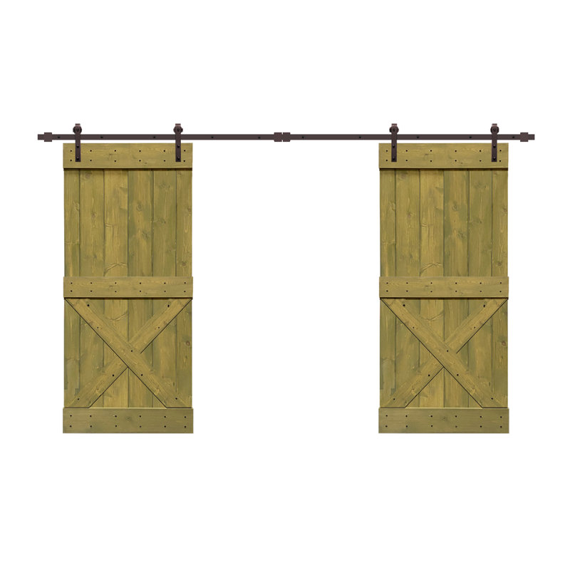 Porte de grange à panneaux et en métal avec trousse de quincaillerie d'installation, 42 po x 84 po, Vert jungle