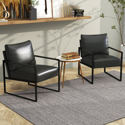 Bradon 24.6'' Wide Vintage Soft Vegan Leather Arm Accent Chair with Removable Backrest