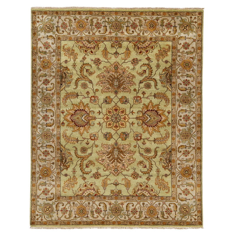 High-Quality Hand-Knotted Light Green And Ivory Area Rug