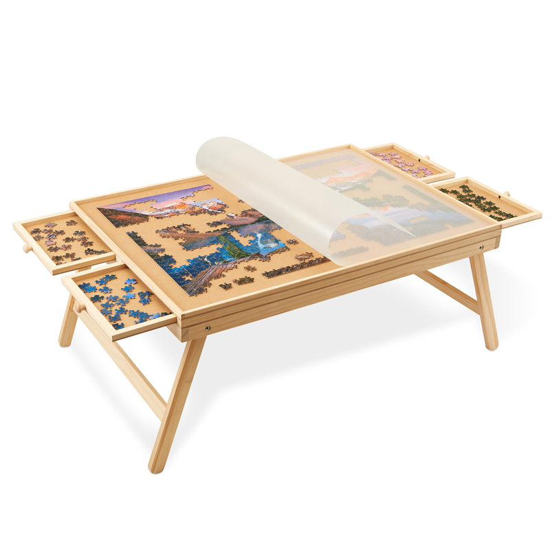 Planche de casse-tête 1000 pièces avec tiroirs, pieds pliables et housse - table en bois, 14.3" H x 22.3" W x 30.8" L