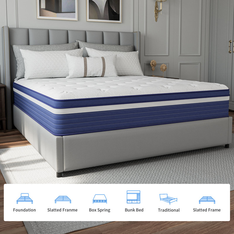 Rudgeway 12'' Medium Skin-friendly Cooling Memory Foam Hybrid Mattresses in a box with CertiPUR-US and Oeko TEX Certified