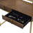 Rectangular Vanity Desk Of Gold And Walnut With Metal Frame, Mirror Jewelry Tray, 2 Drawers For Storage, Particle Board Project, 42 Inches Wide & Included, Storage Drawers, Arrangement, 50 Tall