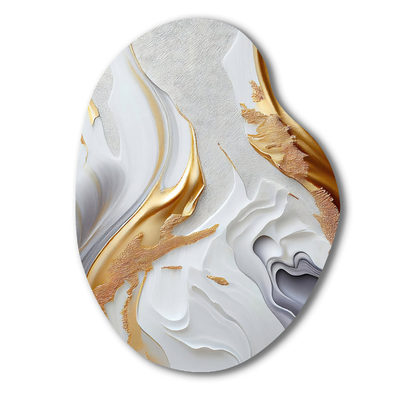 Hurd blanc et or marbre abstrait I - marbre décoration irrégulière en métal, impression d'art asymétrique moderne