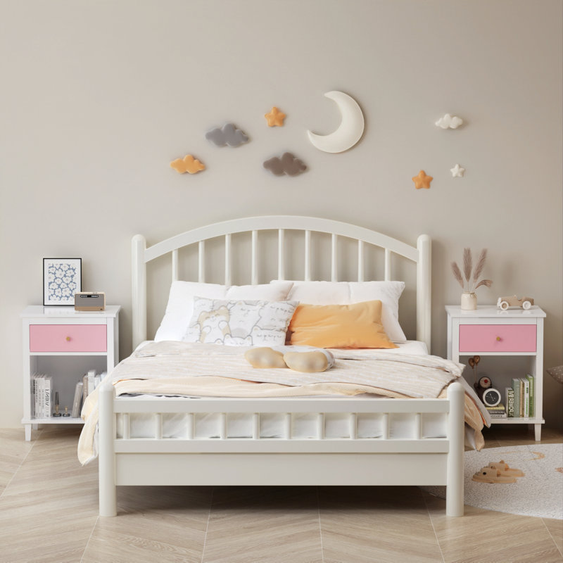 Table de chevet en bois avec un tiroir et une tablette pour enfants et adultes, Rose