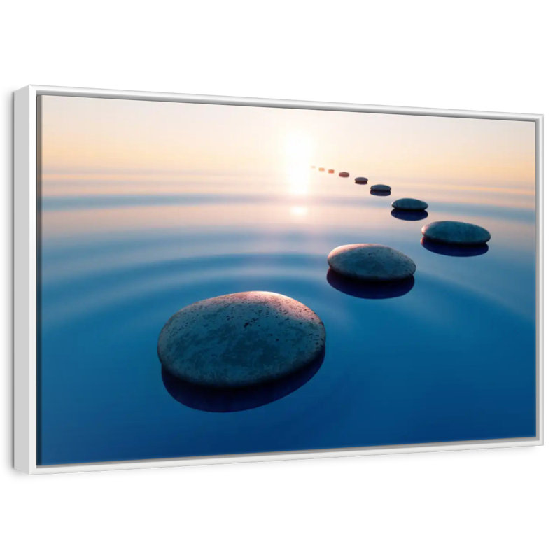 Marches en pierre zen, Cadre flottant blanc, 40 po x 27 po