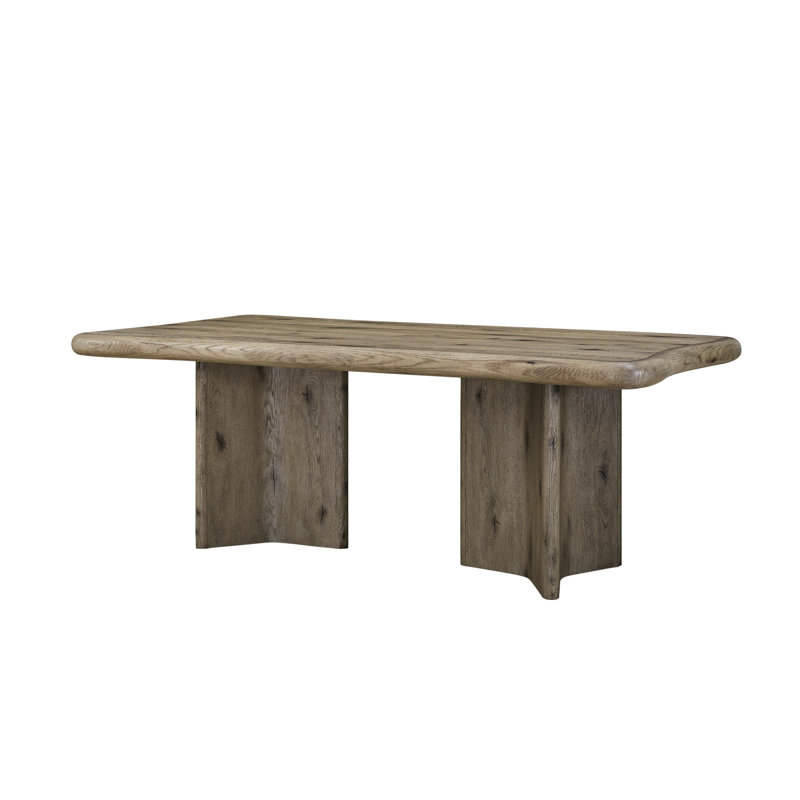 Table à double piédestal en chêne noueux anglais offrant équilibre structurel et attrait sculptural, profondeur de 84 po