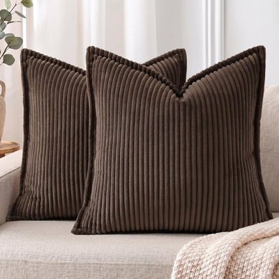 Housses de coussin en velours côtelé doux. Taies d'oreiller carrées rayées texturées neutres pour canapé-lit (paquet de 2)