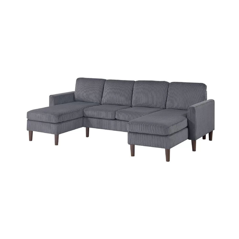 Nyla All-In-One Sectional Sofa Set With Double Chaise, Dark Gray Corduroy, Dark Gray Corduroy