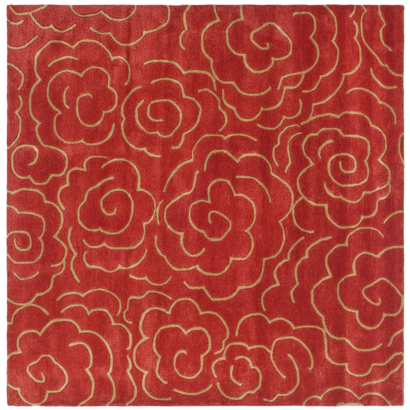 Tapis floral en laine et viscose touffeté à la main Soho, Carré 8 pi