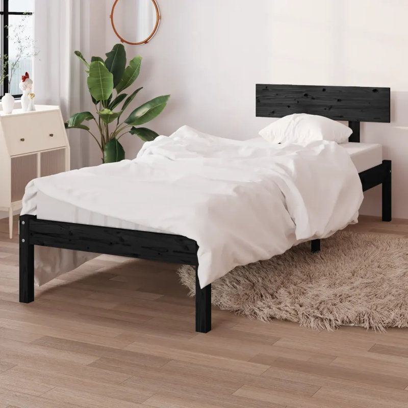 Bed Frame Solid Wood, black, Single (3')