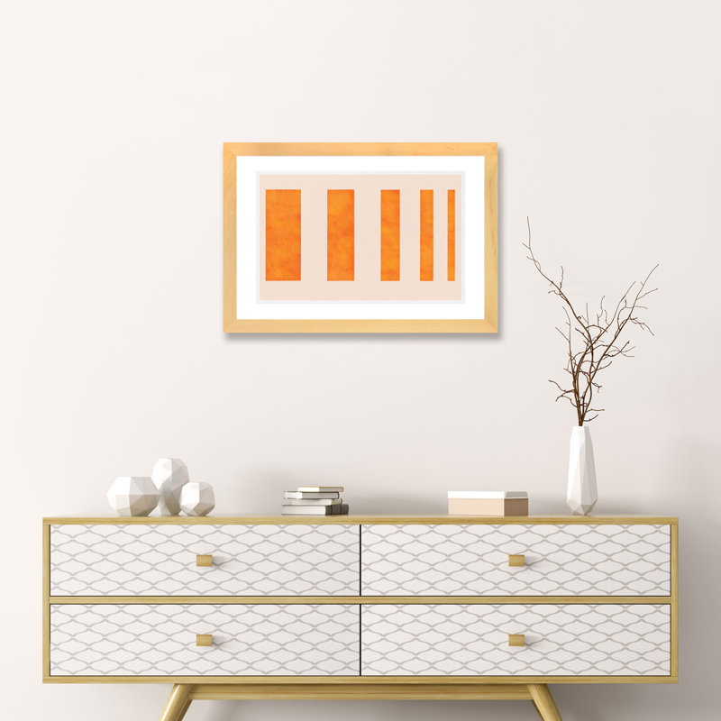 " Orange Levies ", 16" H x 24" W x 1" D, Natural Wood Framed Paper