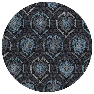 Tapis d'intérieur rond lavable gris anthracite et gris 8 pi Medallion